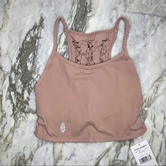 FREE PEOPLE MOVEMENT Revelation Braided Back Yoga Tank Bra Crop Top Nude Pink XS - Picture 4 of 6